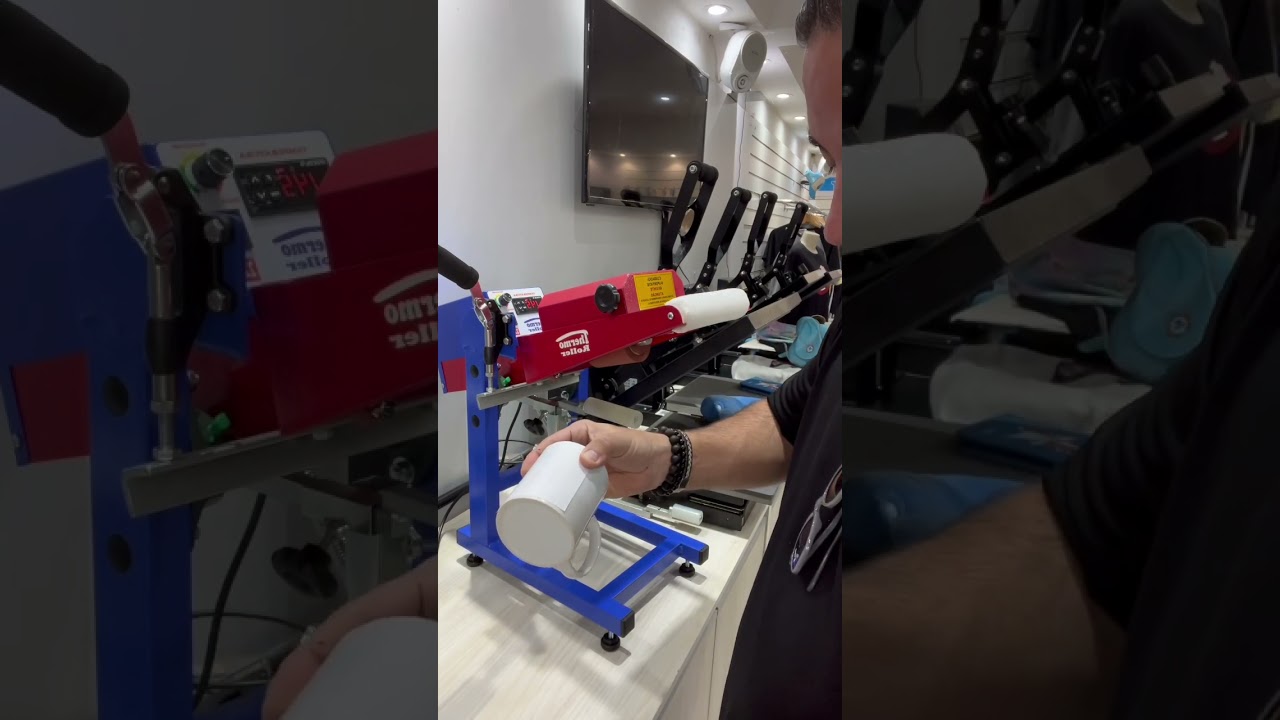 Personalizando Caneca de Cerâmica com Transfer Laser na Prensa Giro Thermoroler