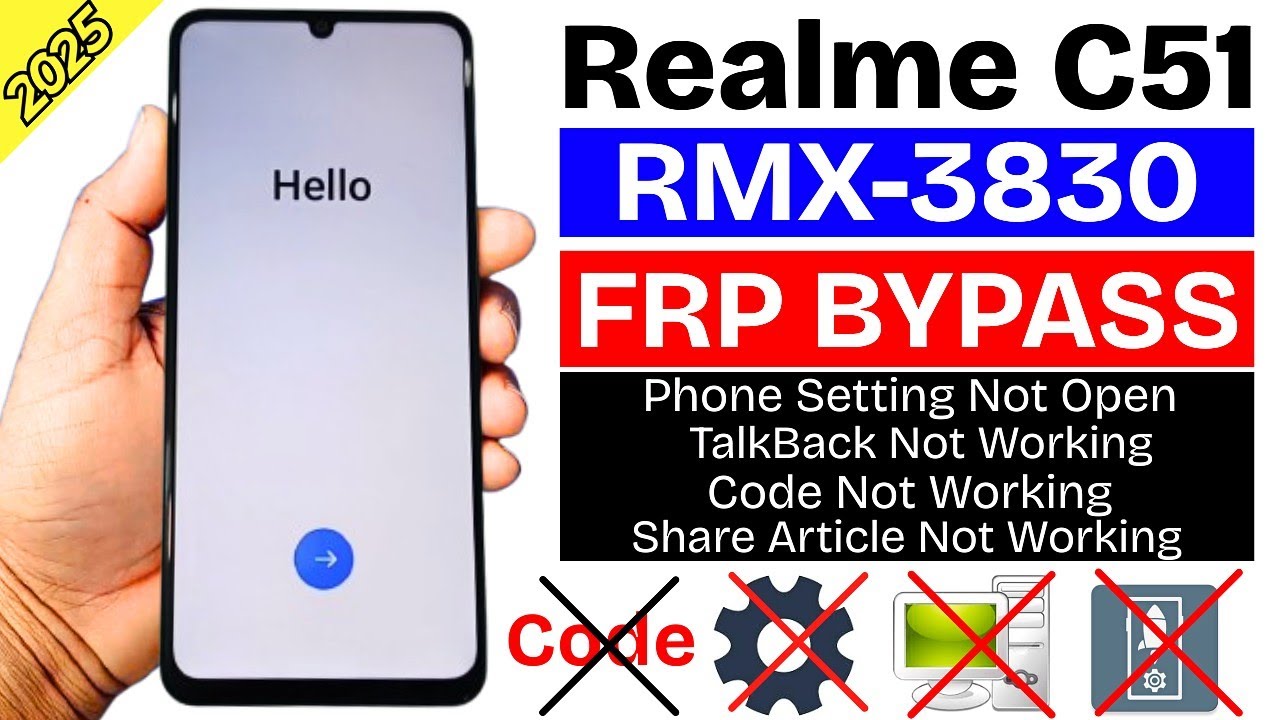 Realme C51 (RMX3830) : GOOGLE/FRP BYPASS ANDROID 14 | Realme C51 Frp Lock Unlock Without PC 2025