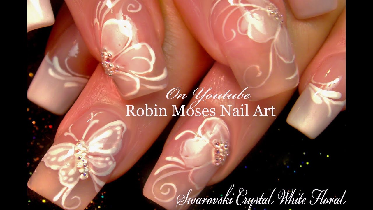 White Flower Nails | DIY French Pink Wedding Nail Art Design Tutorial