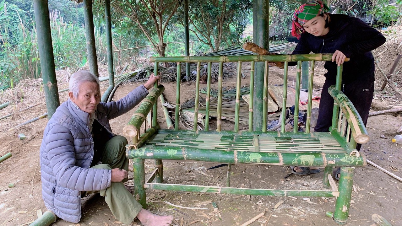 Building a Bamboo House in Barren Land - Making Bamboo Chairs with My 80-Year-Old Paralyzed Father