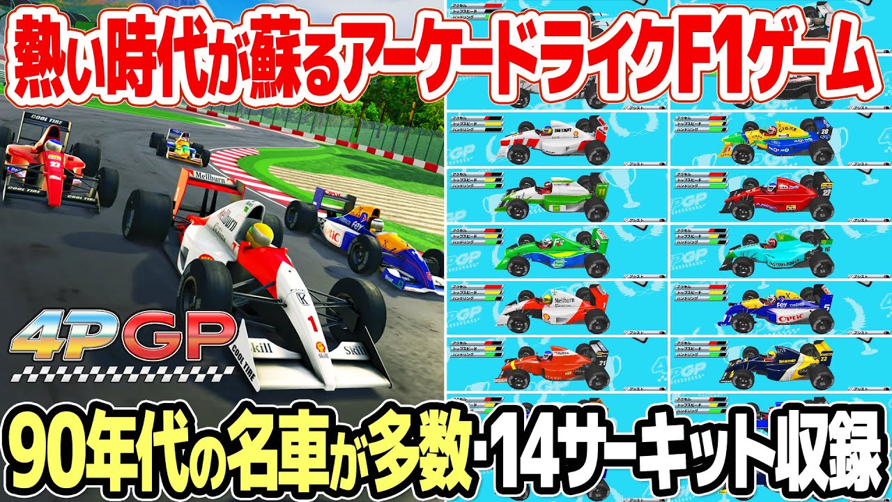 4PGPをプレイ＆レビュー。90年代のF1アーケードゲームの興奮がニンテンドースイッチで蘇る！バーチャレーシングなど伝説のスタッフ結集でレトロゲーム好きも感涙。