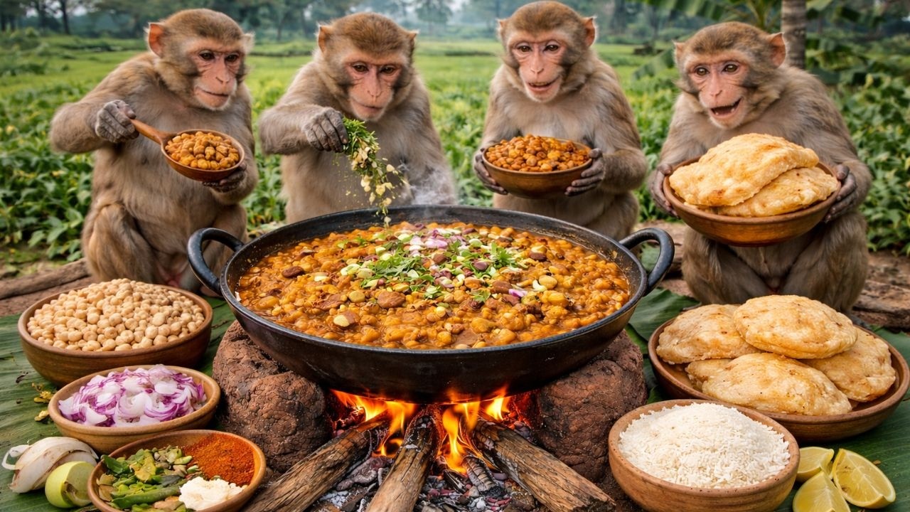 बंदरों ने बनाया पंजाबी छोले 🔥🥘🐒 Monkeys Made Punjabi Chole