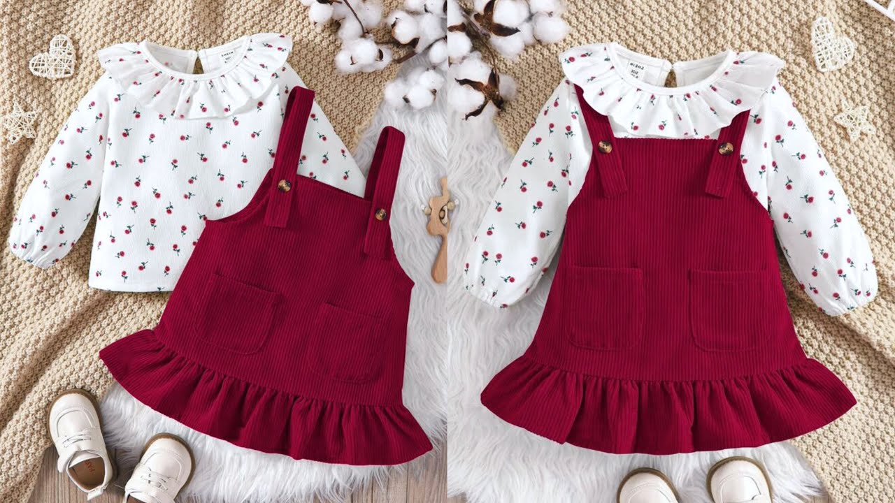 Baby Ruffle Top With Pocket Patched Ruffle Corduroy Overall Dress Cutting and Stitching | Baby Dress