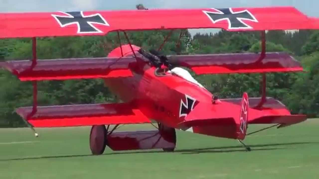 Flight of the massive 65% Fokker DR-I Triplane model airplane.