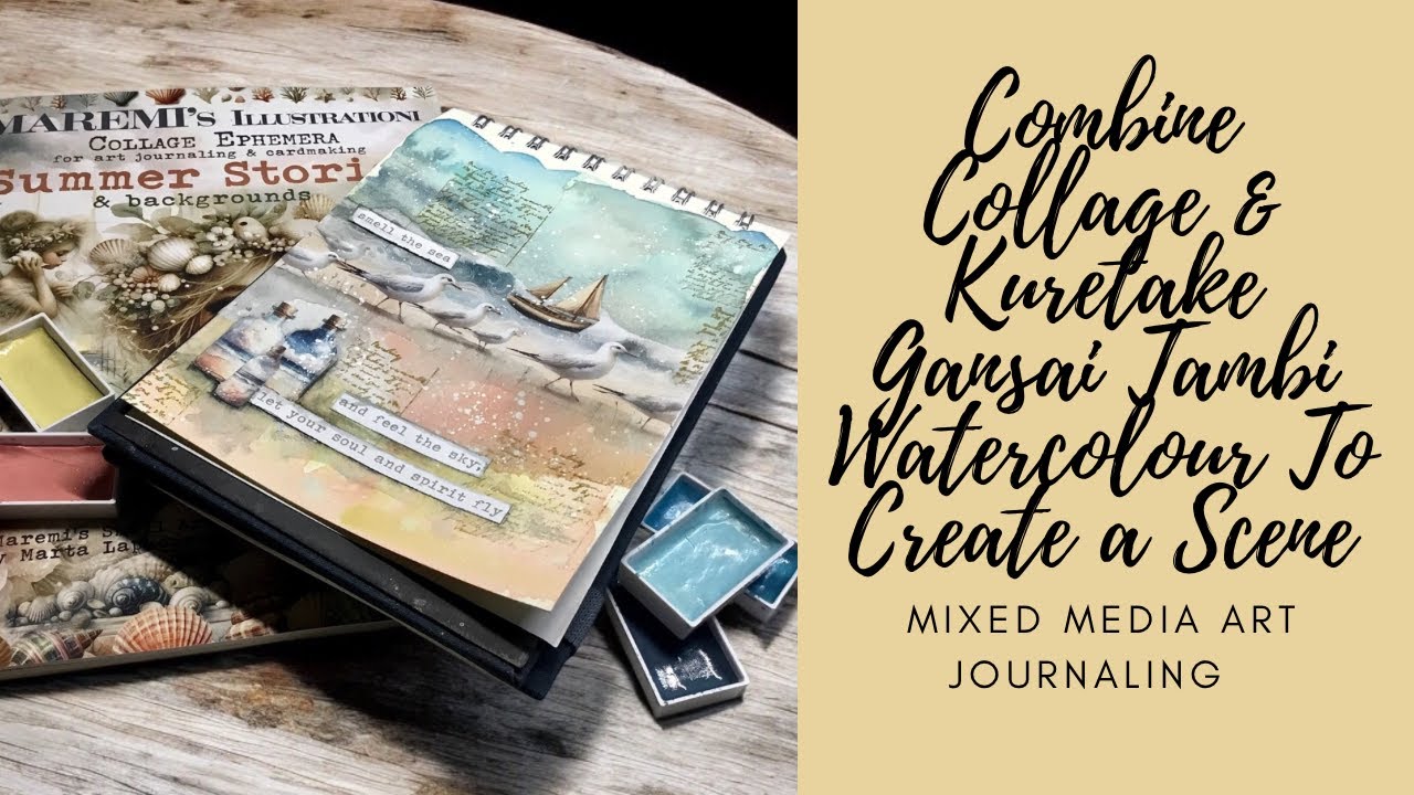 Combine Collage & Kuretake Gansai Tambi Watercolour To Create a Scene Mixed Media Art Journaling