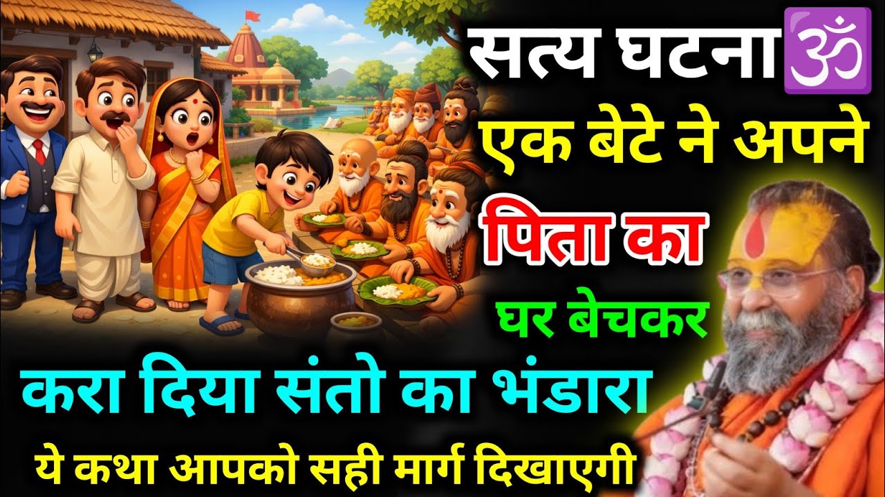 सत्य घटना🕉️ एक बेटे ने अपने पिता का घर बेचकर करा दिया संतो का भंडारा😂🙏||#rajendradasjimaharaj 