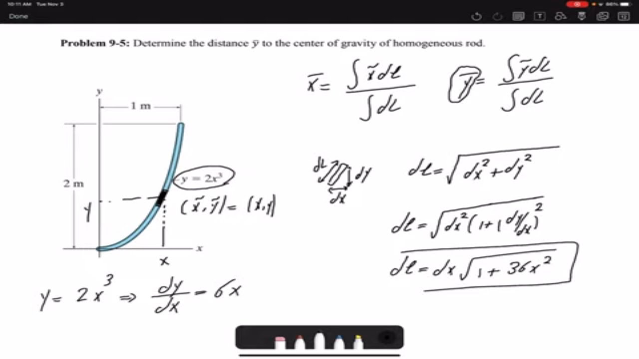 Example of center of gravity of homogenous rod