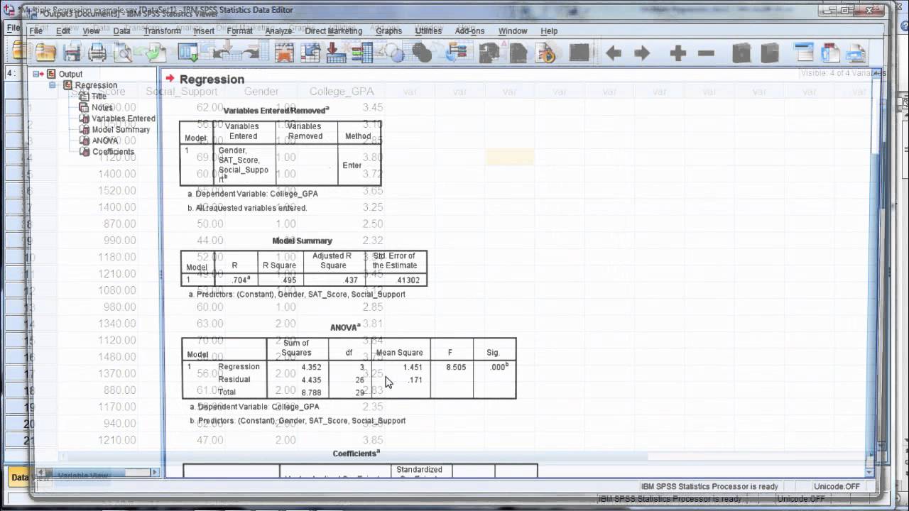 Multiple Regression in SPSS - R Square; P-Value; ANOVA F; Beta (Part 1 of 3)