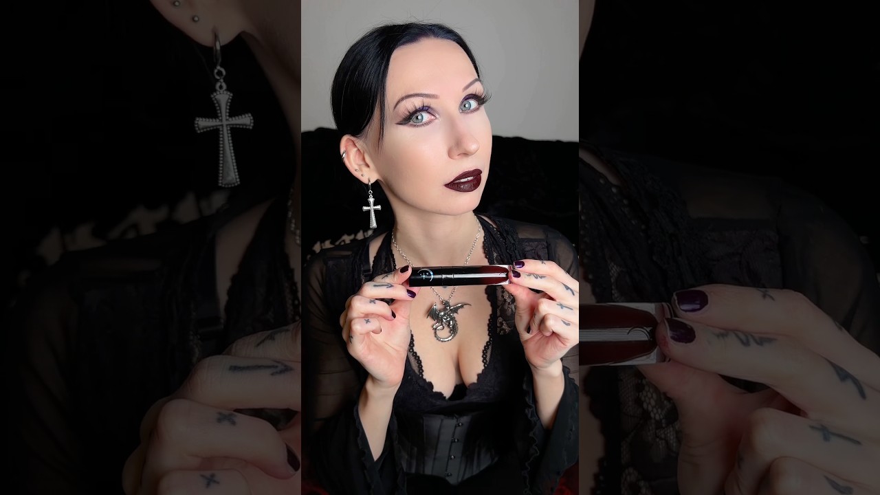 My favorite vampy lipstick &ldquo;Abyss&rdquo; from Black Moon Cosmetics #gothmakeup #gothgirl #redlipstick