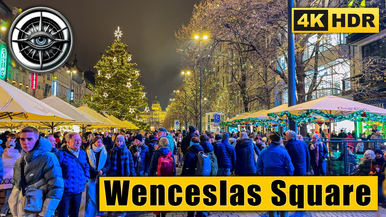 Prague Wenceslas Square Christmas Market Walk (V&aacute;clavsk&eacute; n&aacute;měst&iacute;) 4K HDR ASMR