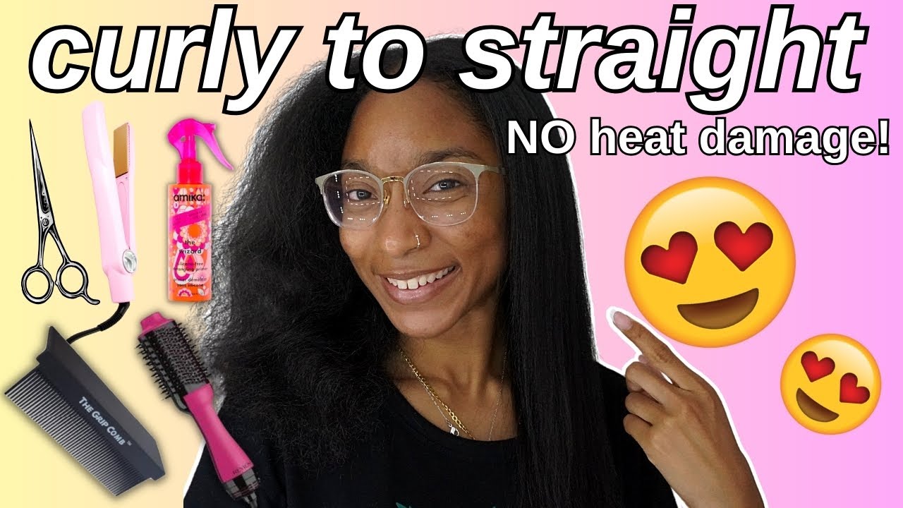 CURLY TO STRAIGHT: Blow Dry & Straighten My Natural Hair + Trim 💇🏽‍♀️