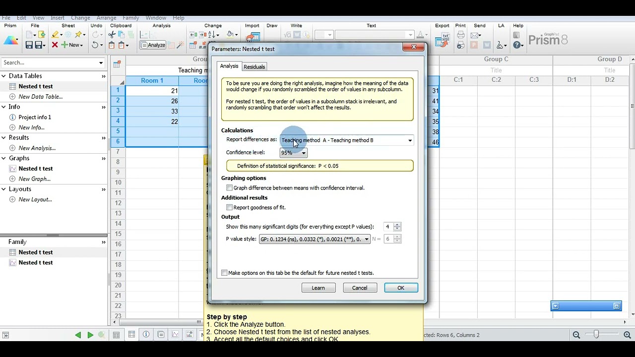 Nested t test with Prism