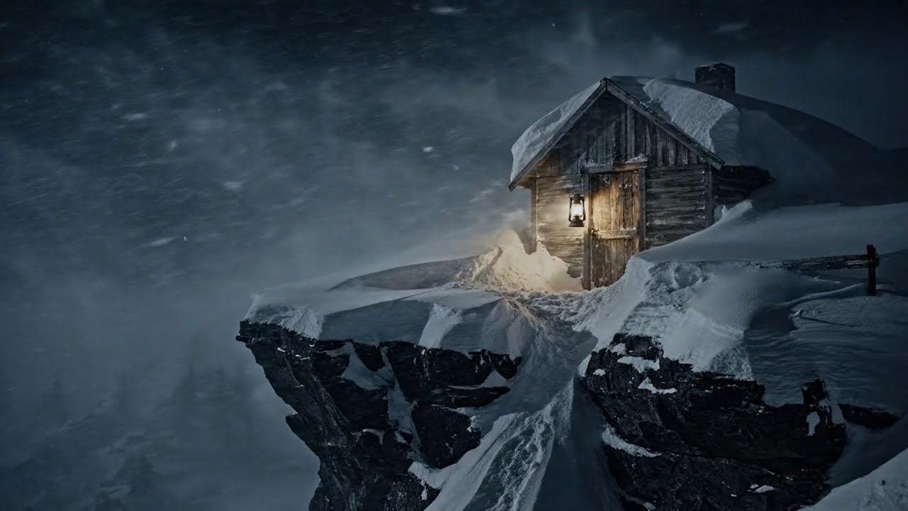 Cliffside Cabin Ambience | Blizzard Sounds & Cold Winter Storm ASMR | White Noise for Sleeping