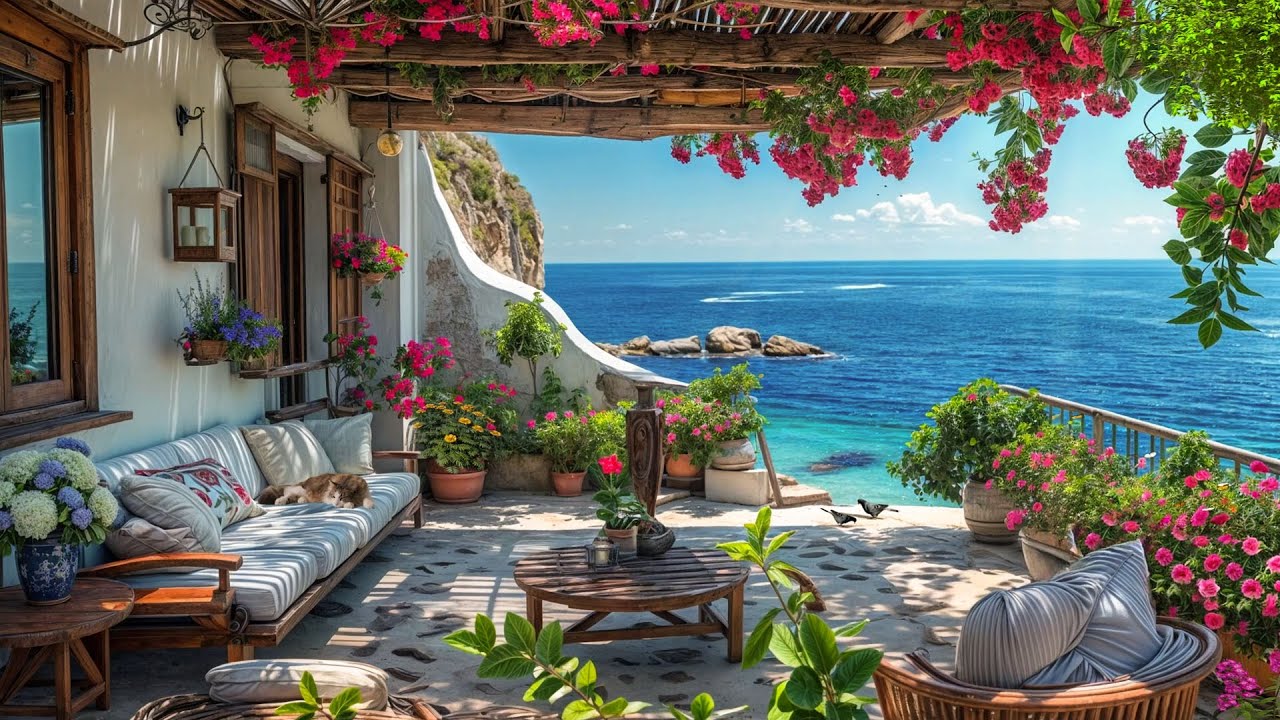🌤️ Calm Seaside Awakening | Birdsongs & Ocean Rhythms from a Cozy 4K Cabin by the Shore 🌿