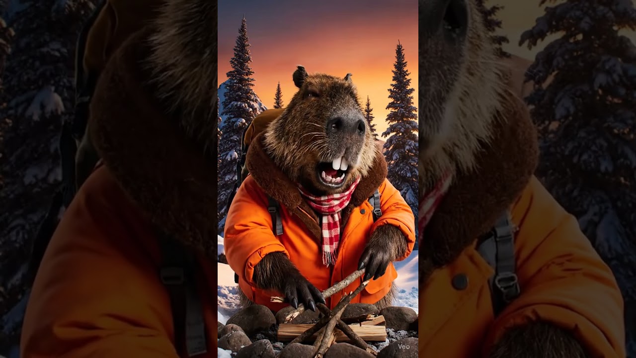 &ldquo;When survival mode meets mountain chaos&hellip; ❄️🔥 #capybara #shorts
