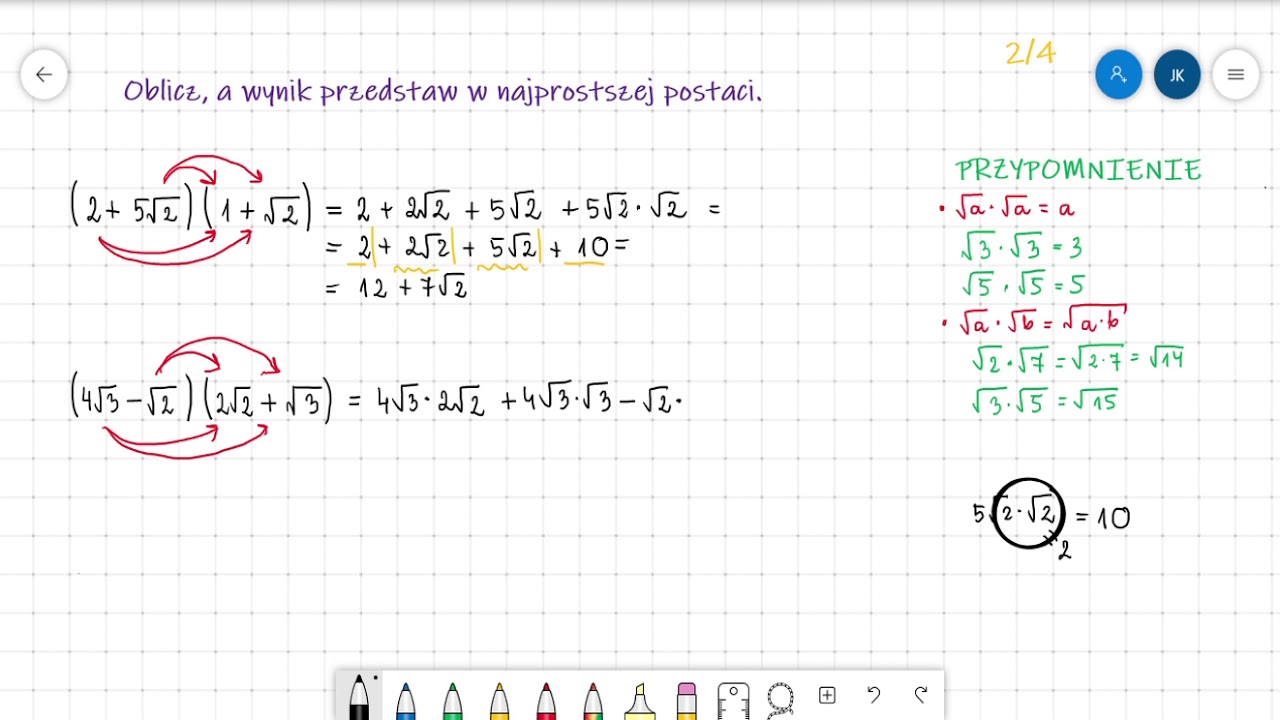 Mnożenie sum algebraicznych przykłady z pierwiastkami cz 2 4