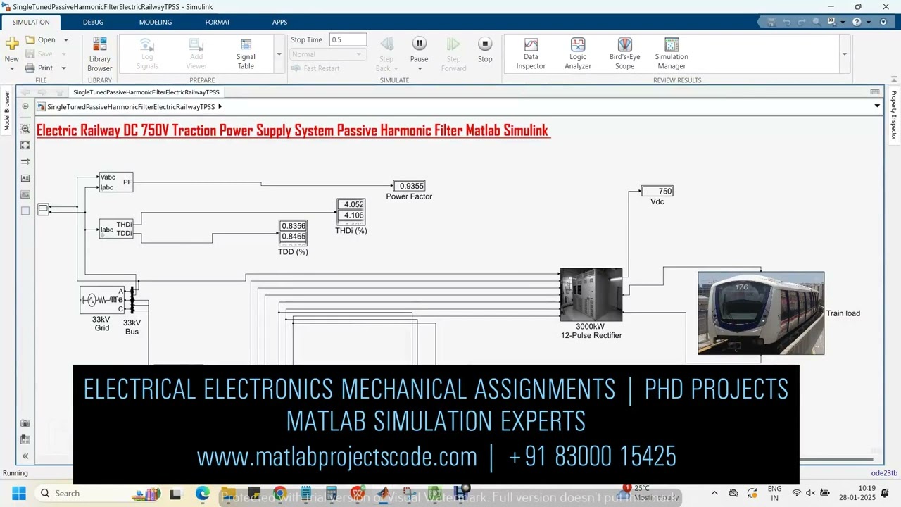 Electric Railway DC 750V Traction Power Supply System Passive Harmonic Filter Matlab Simulink