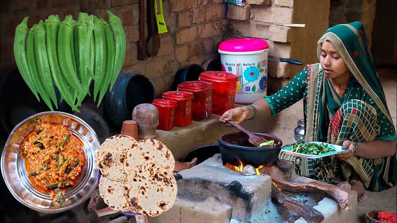 Gujarati Village Morning Kitchen Routine || Village Cooking || Bhindi Masala Recipe