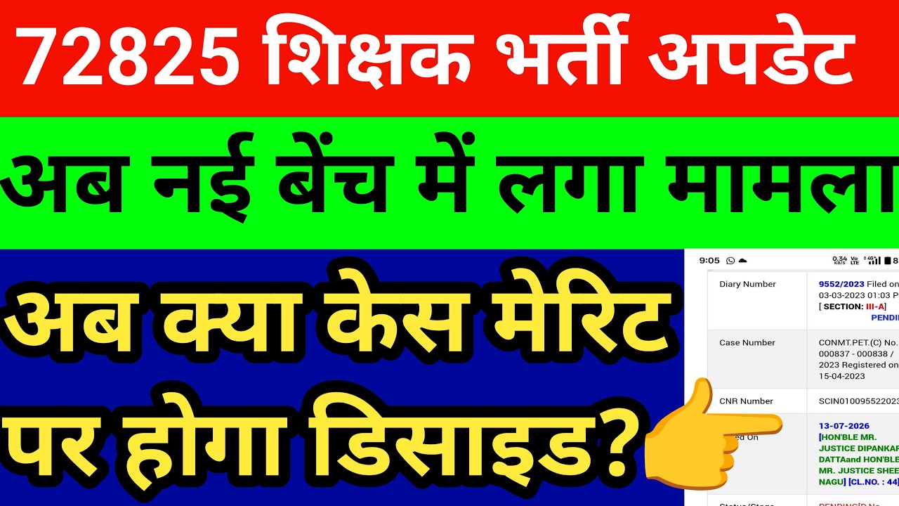 72825 शिक्षक भर्ती मामला नई बेंच में लगा। अब केस क्या मेरिट पर फैसला? देखें सटीक विश्लेषण । हड़कंप?
