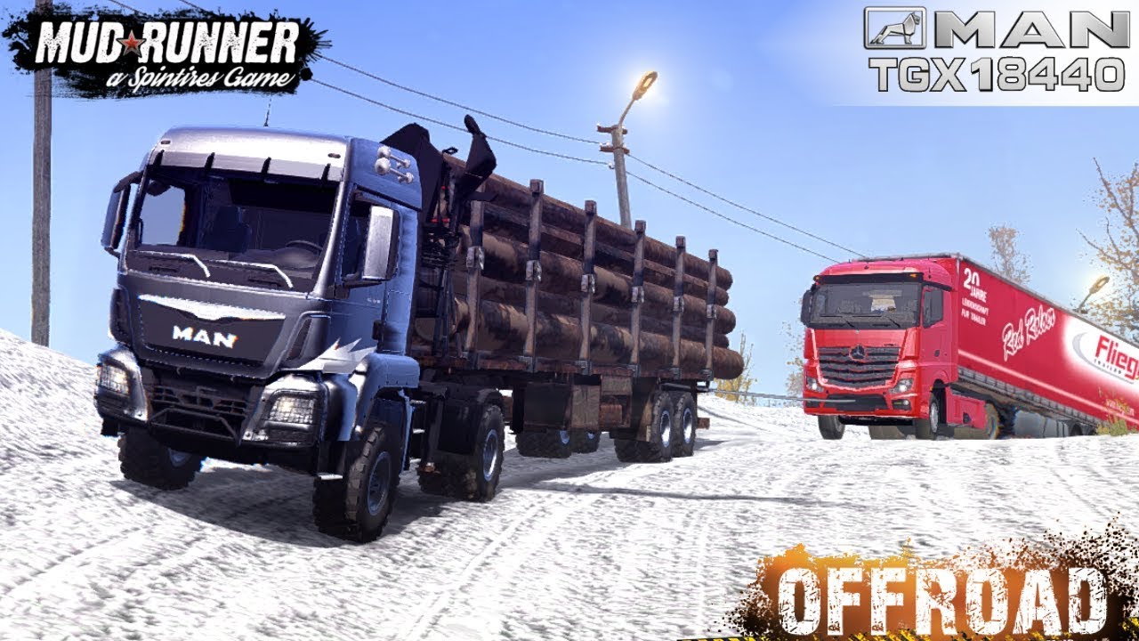 Spintires: MudRunner - MAN 18.440 Towing a Mercedes on a Slippery Road
