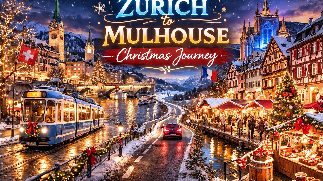 🇨🇭 🇫🇷🚗❄️🎄Christmas Tour🎄 Zurich Tram Ride 🚋  Drive to Mulhouse Journey Through Switzerland & France✨