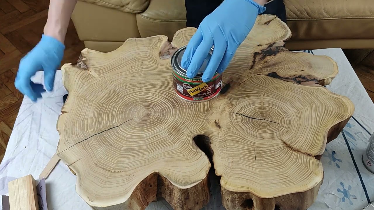Lakierowanie Plastra Drewna Akacji na Stolik Kawowy Za Pomocą Pędzla Varnishing using a brush