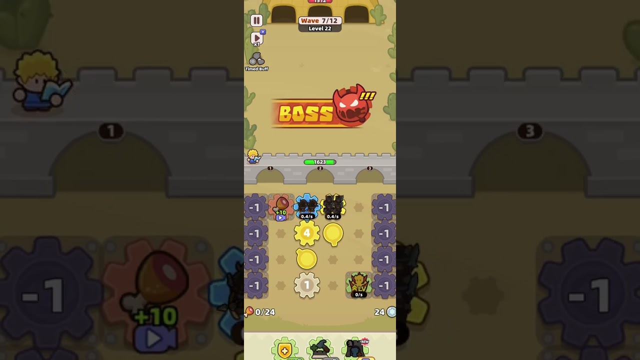 Full battle of Level 22. Gear Defenders. 