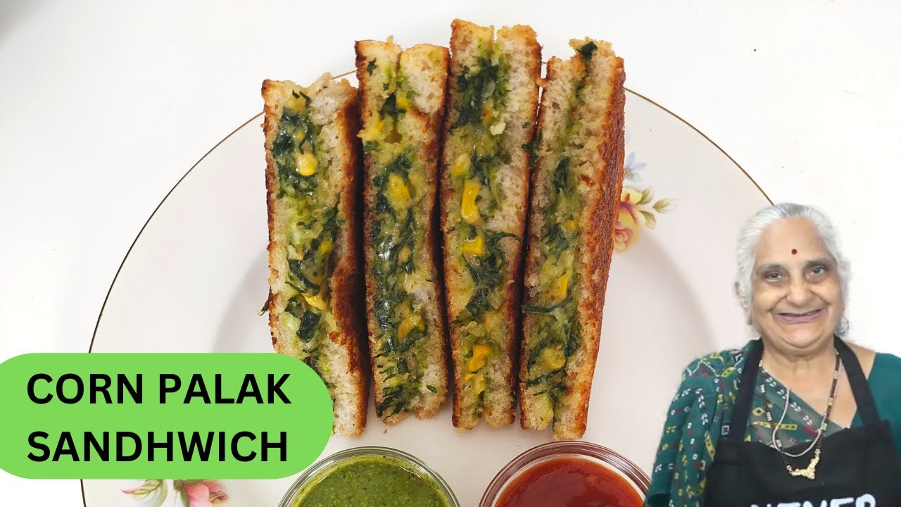 Corn, Palak & Cheese sandwhich by Gujju Ben I  मक्का और पालक सैंडविच I કોર્ન ચીઝ અને પાલક સેંધવિચ
