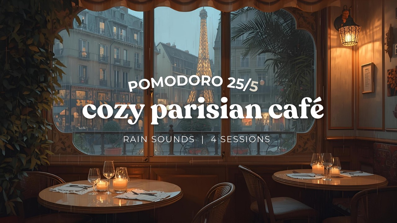 Parisian Café Study Session ☕ | 25/5 Pomodoro Timer | Cozy Coffee Shop Ambience