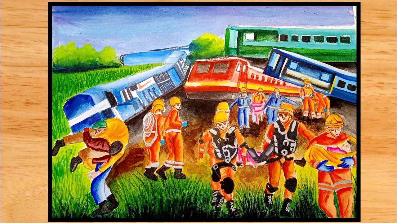 WINNING Art Pieces in a Competition Drawing and Painting|Train Accident Drawing #watercolor #art