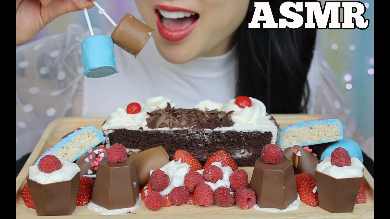 ASMR CHOCOLATE CAKE TREATS + FRUITS WHIP CREAM (EATING SOUNDS) NO TALKING | SAS-ASMR