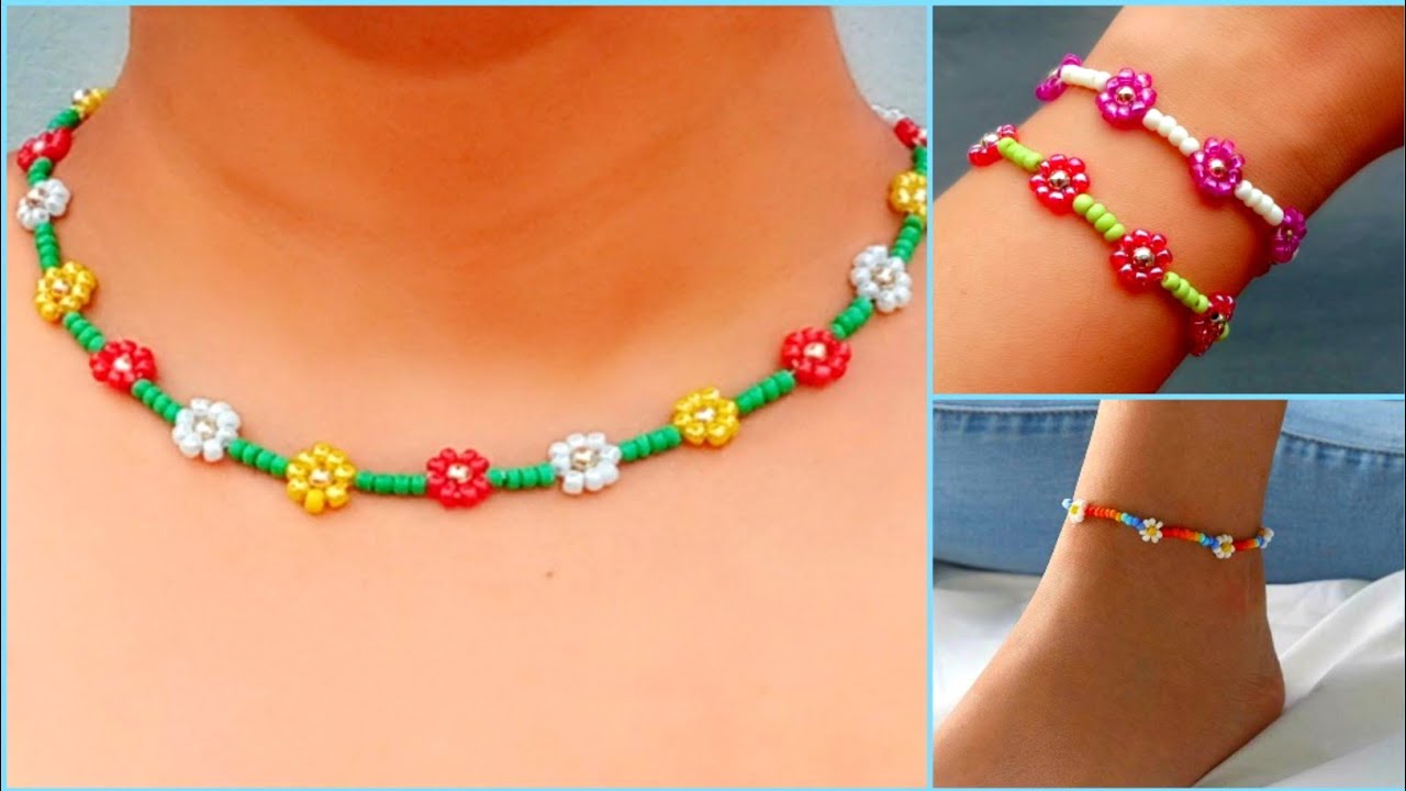 How To Make//Simple Beaded Flower Bracelet//Necklace//Ankelets// Useful & Easy