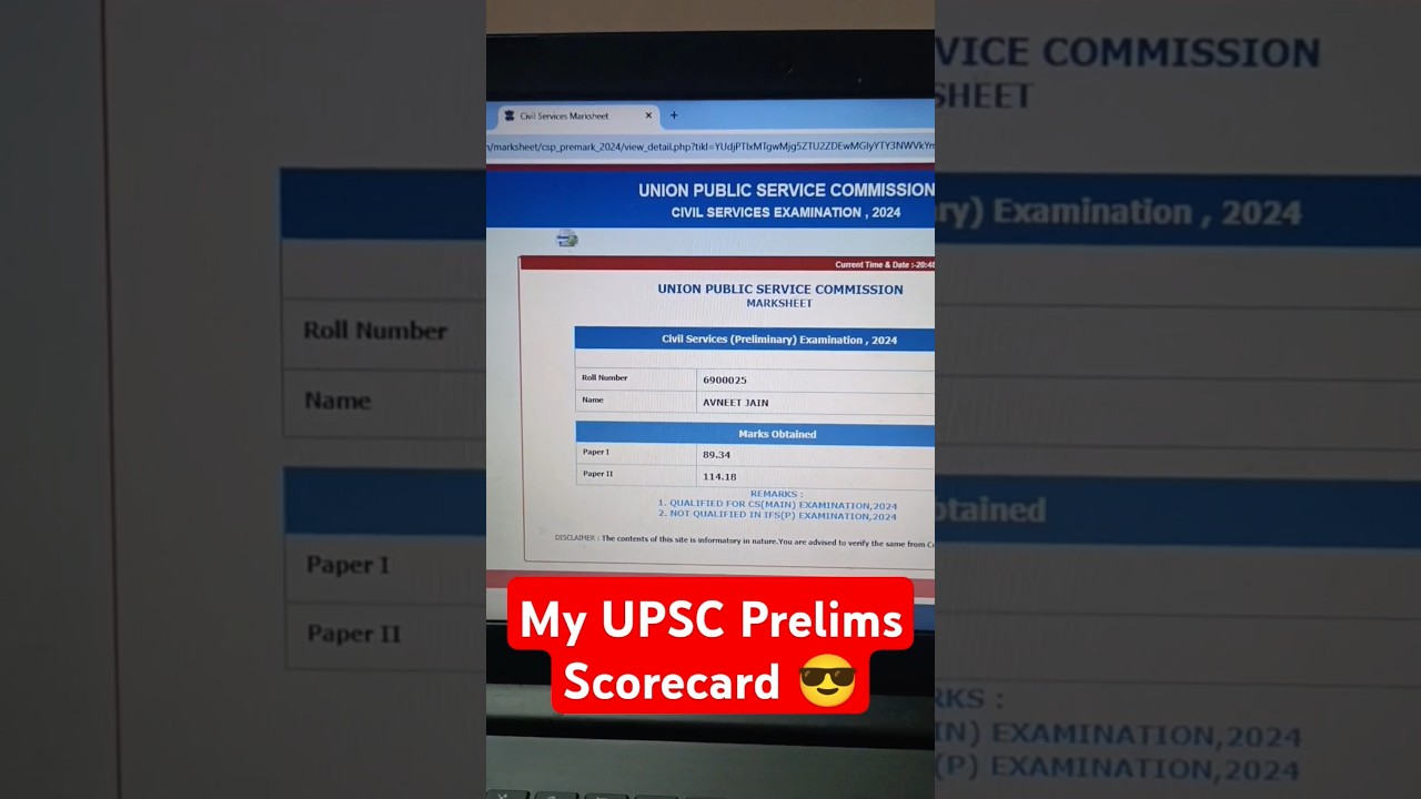 My UPSC Prelims marks 😎 Watch till the End 🔥 #exam #prelims2025 #upsc #marksheet