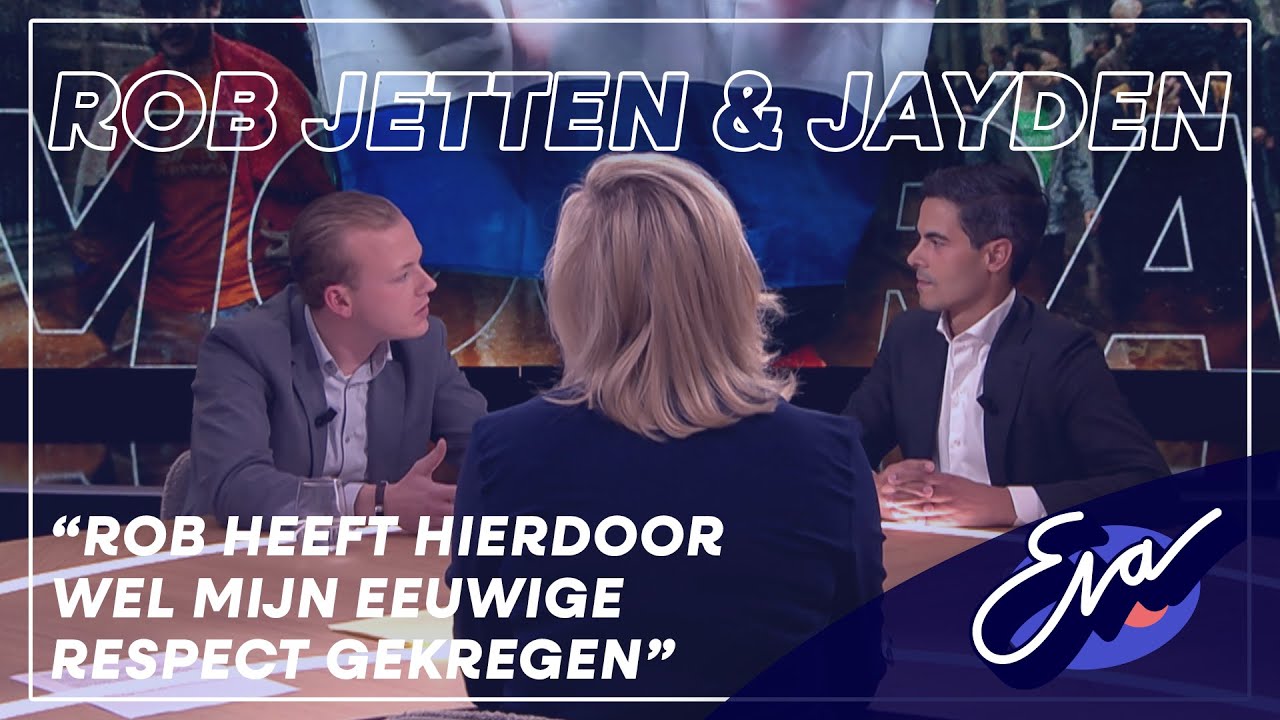 Rob Jetten in gesprek met Jayden die demonstreerde op het Malieveld | Eva