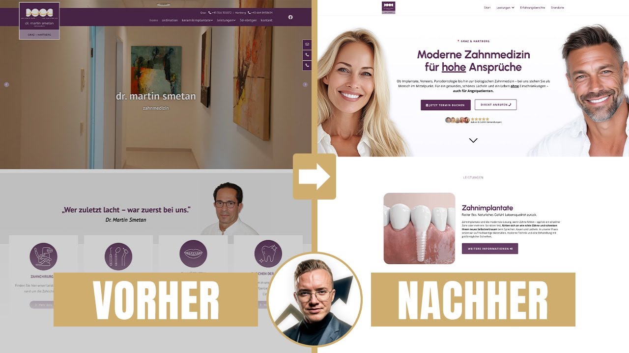 Zahnarzt-Webseite im Vorher/Nachher-Vergleich
