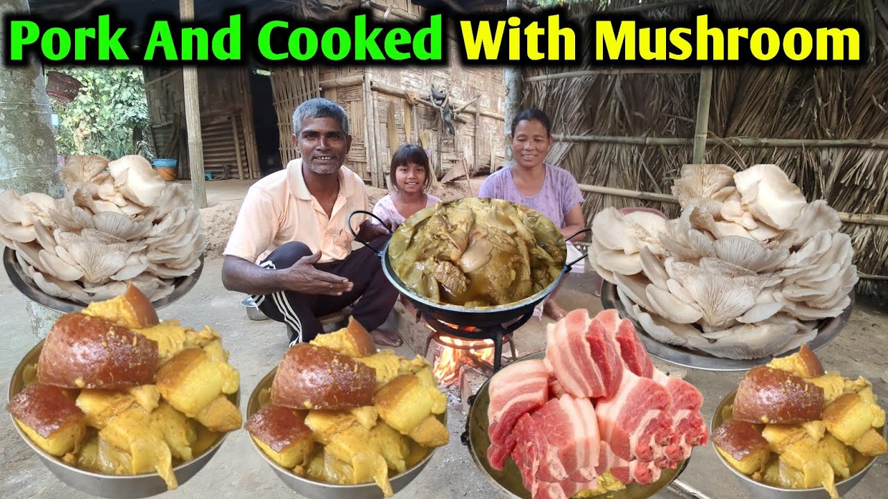 Pork and Cooked with Mushroom | Village Style Pork Curry Recipe | Mushroom Ki Sabji