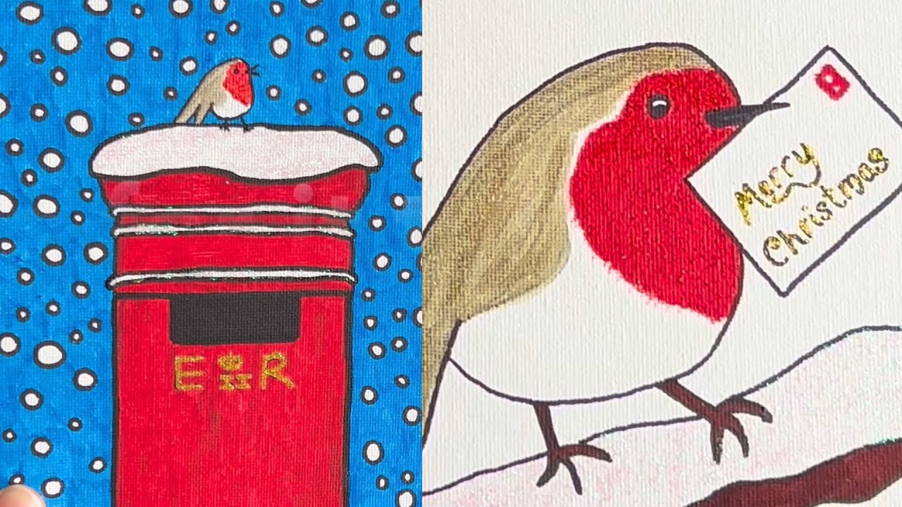 How to Draw a Christmas Robin on a Snowy Postbox 🎄Easy Beginners Vintage British Christmas Pictures