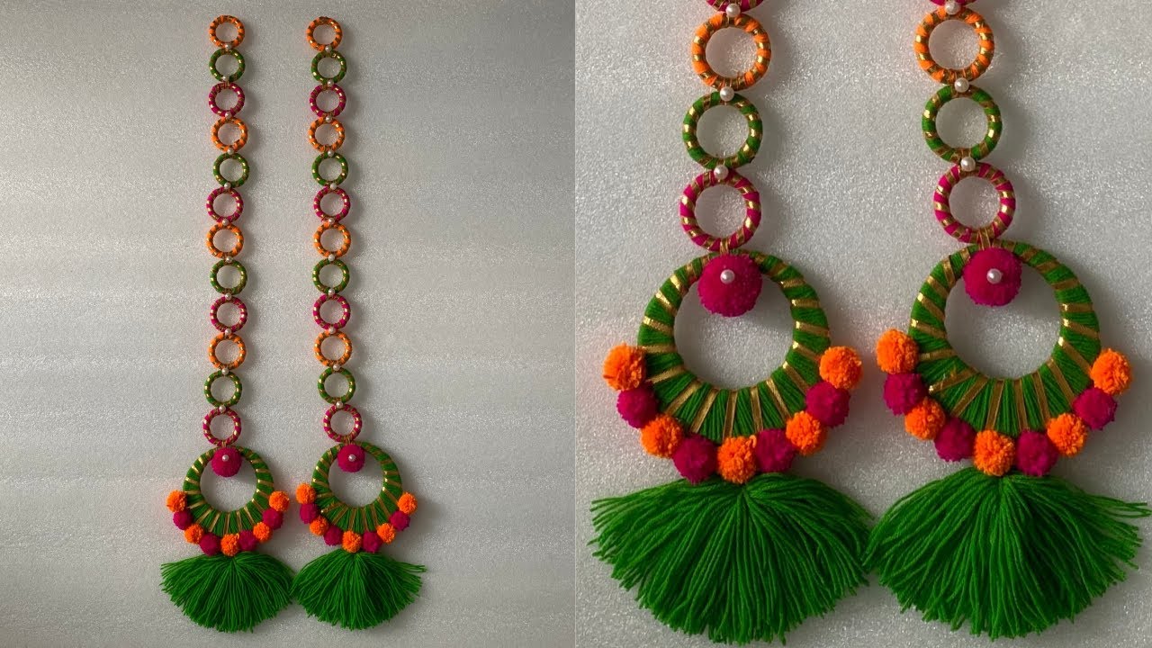 Woollen Craft Idea | 2020 Navratri & Diwali Door Decoration Idea At Home | Door Side Toran Making