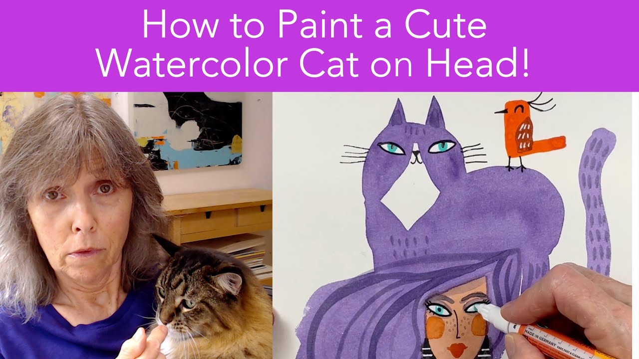 How to Paint a Cute Watercolor Cat on Head!
