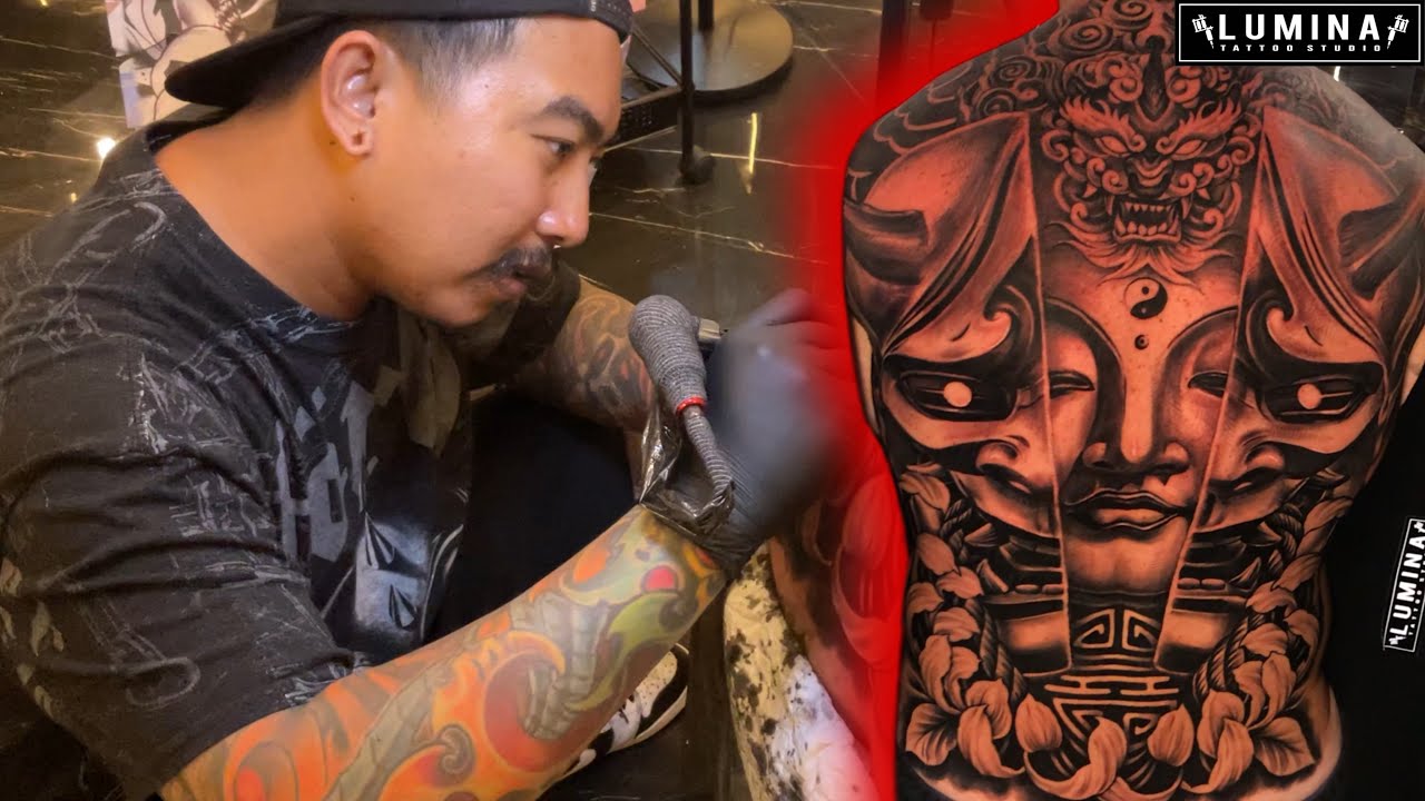 BUDHA WITH HANNYA MASK TATTOO JAPANESE STYLE - FULL BACK TATTOO