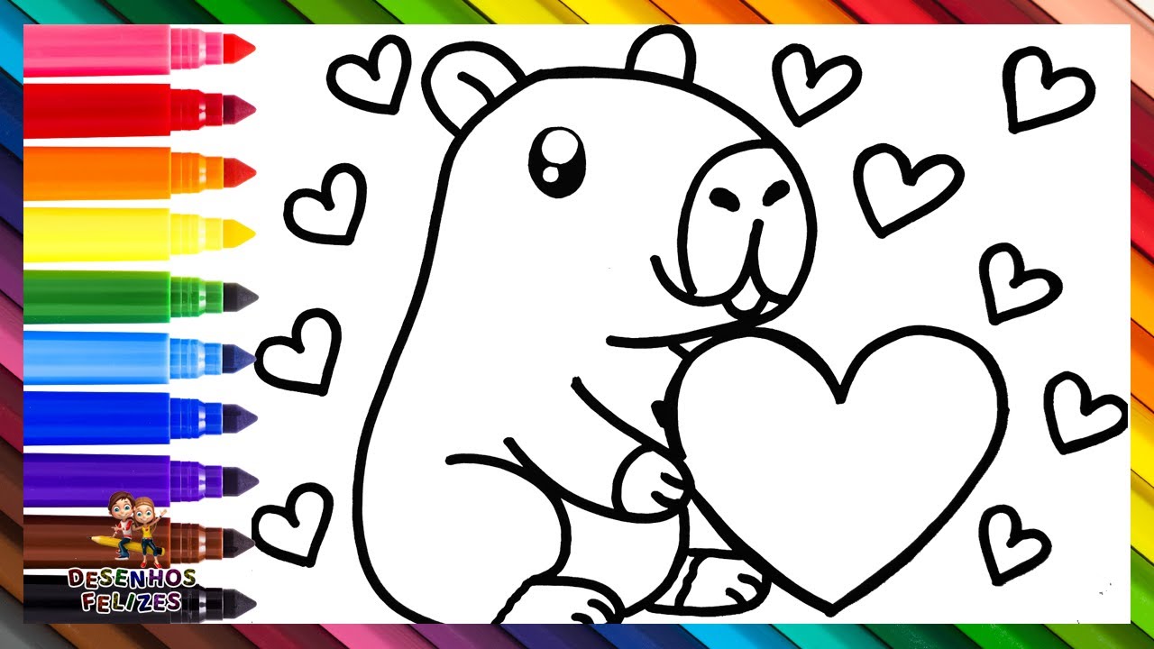 Desenhar e Colorir uma Capivara Fofa 🐹❤️🧡💛💚💙💜🌈 Desenhos para Crian&ccedil;as