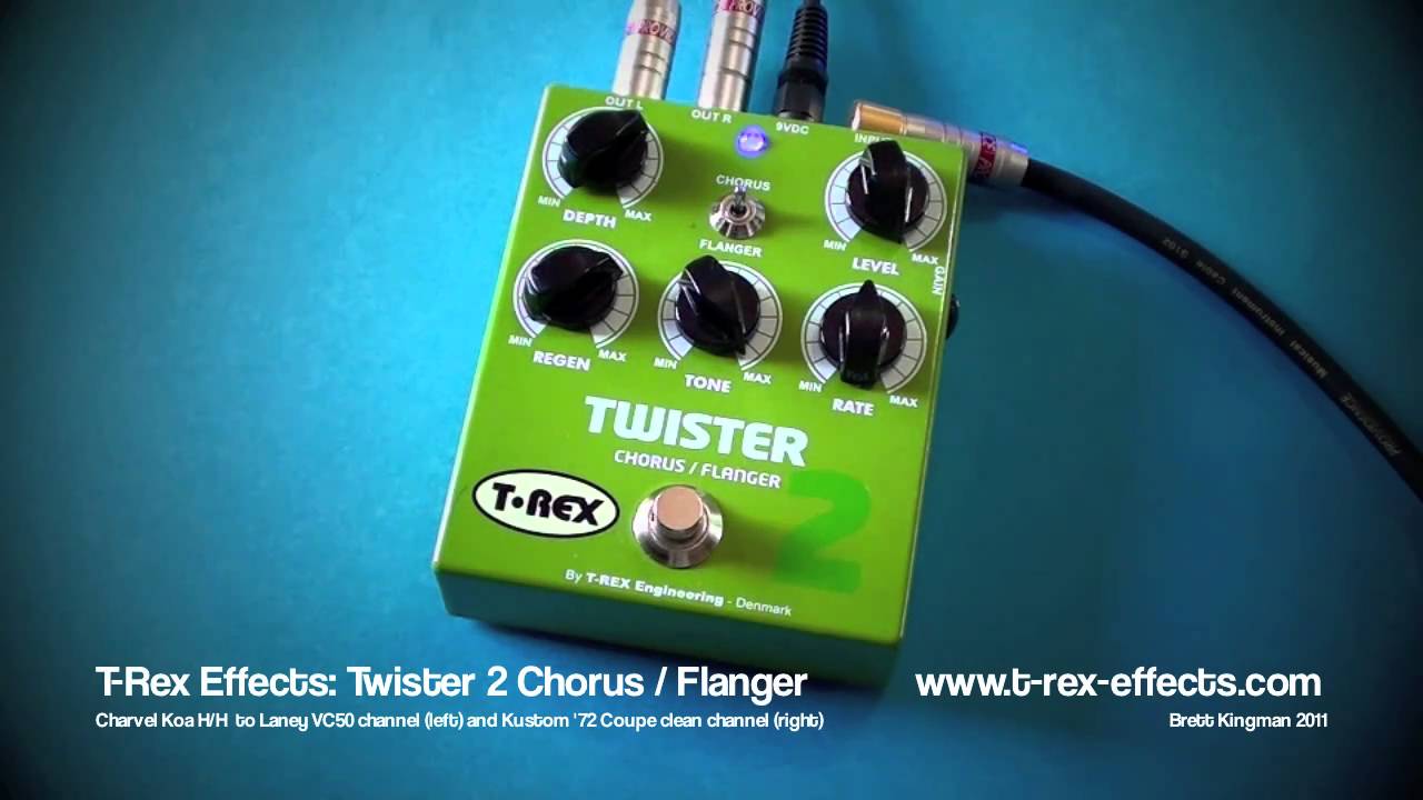 T-Rex Effects: Twister 2 CHORUS Only Demo (Stereo - Charvel to Kustom and Laney amps)