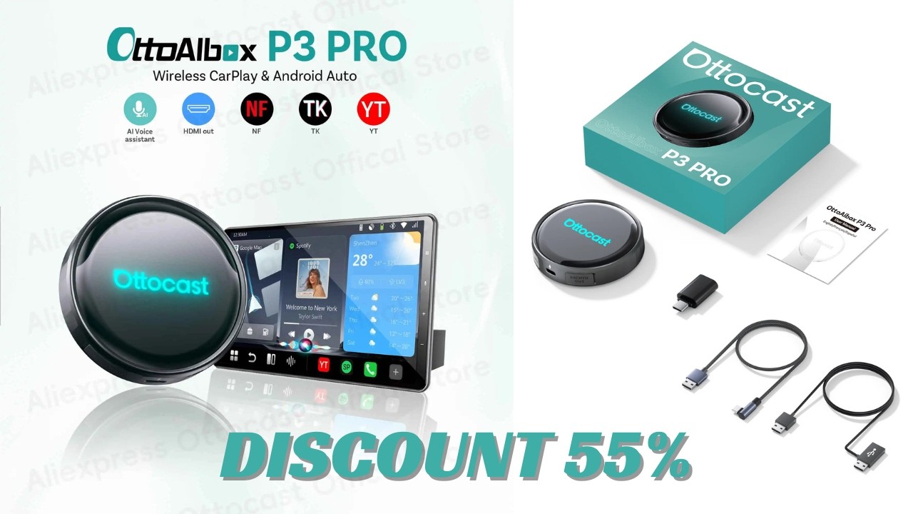 OTTOCAST P3 PRO AI Box Android TV Box for HDMI out Wireless CarPlay Android Auto Car Accessories