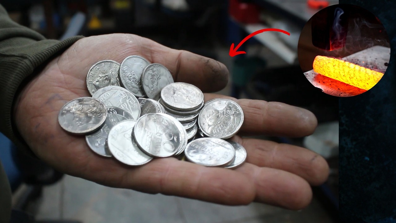 FORJANDO uma faca em DAMASCO com MOEDAS?! - Knife Making (Full process)