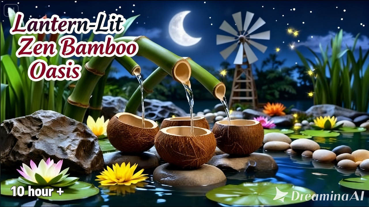 Starry Night Bamboo Fountain 🌿 10 Hours+ Gentle Water Sounds for Deep Rest