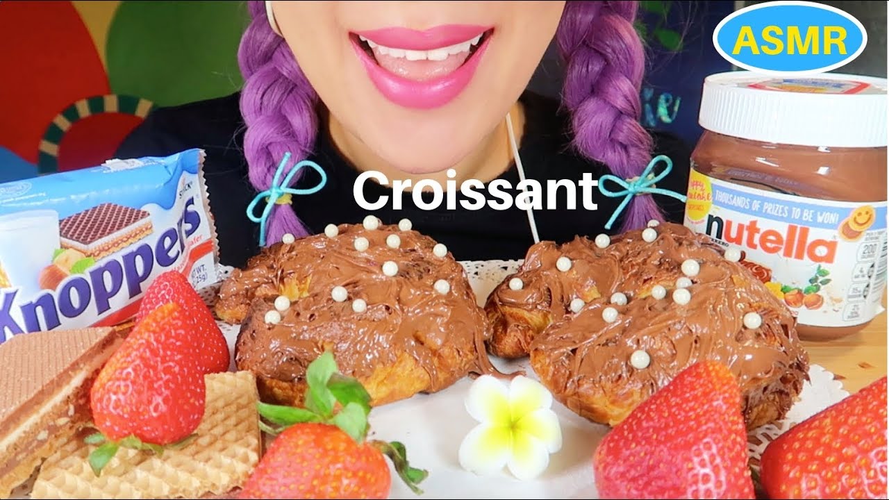 ASMR 바삭바삭 누텔라 크로와상 먹방| NUTELLA CROISSANT + KNOPPER WAFER EATING SOUND|CURIE. ASMR