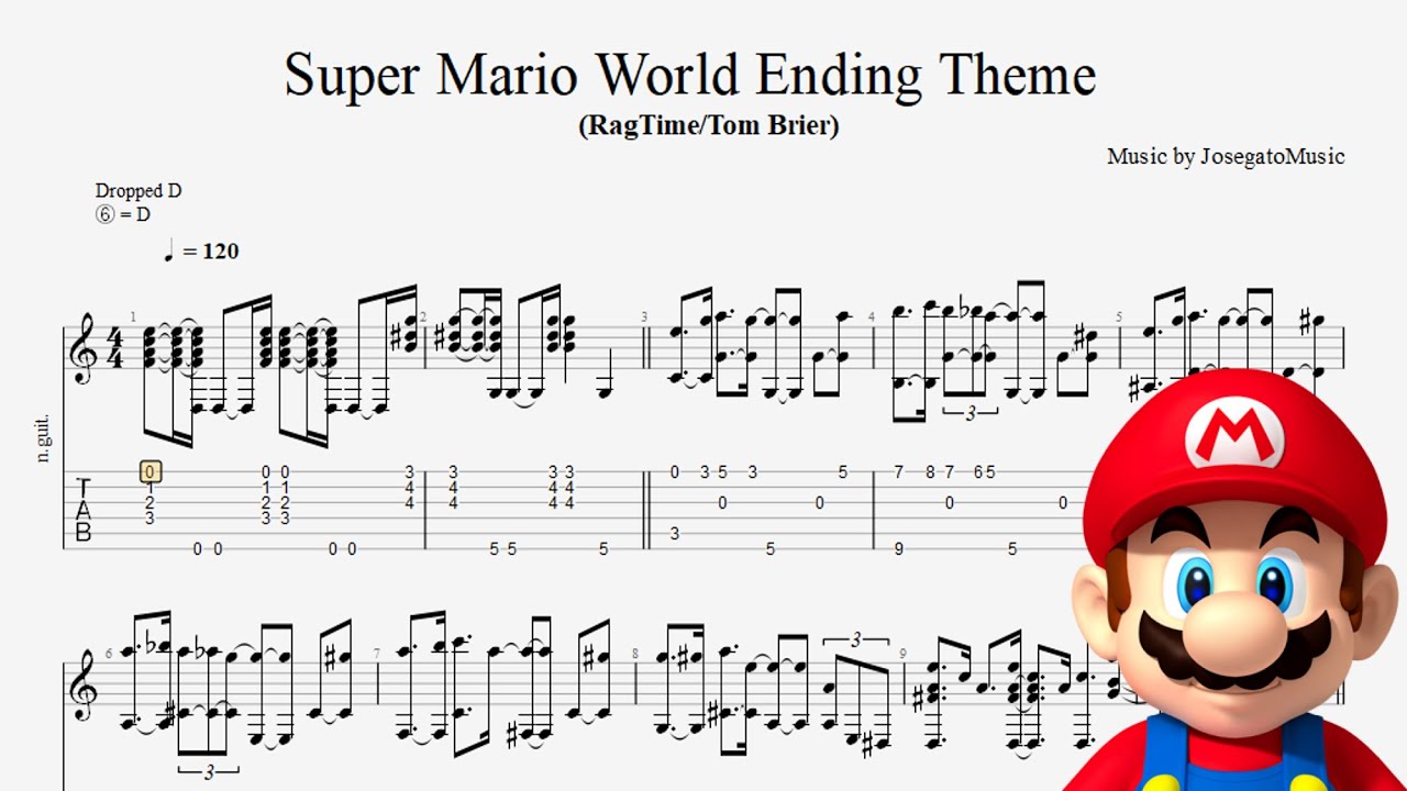 Super Mario World Ending Theme (Tom Brier/Ragtime) - Guitar Tab Full