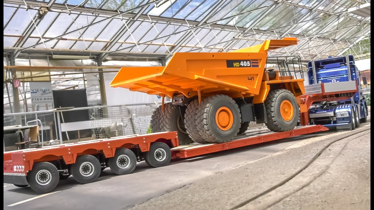 AWESOME RC heavy load! Dump truck, lowboy semi trailer, Scania Torpedo!