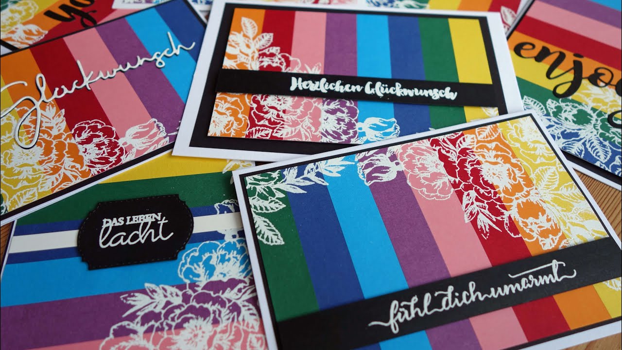 Regenbogenkarten mit der Colorblocking-Technik basteln