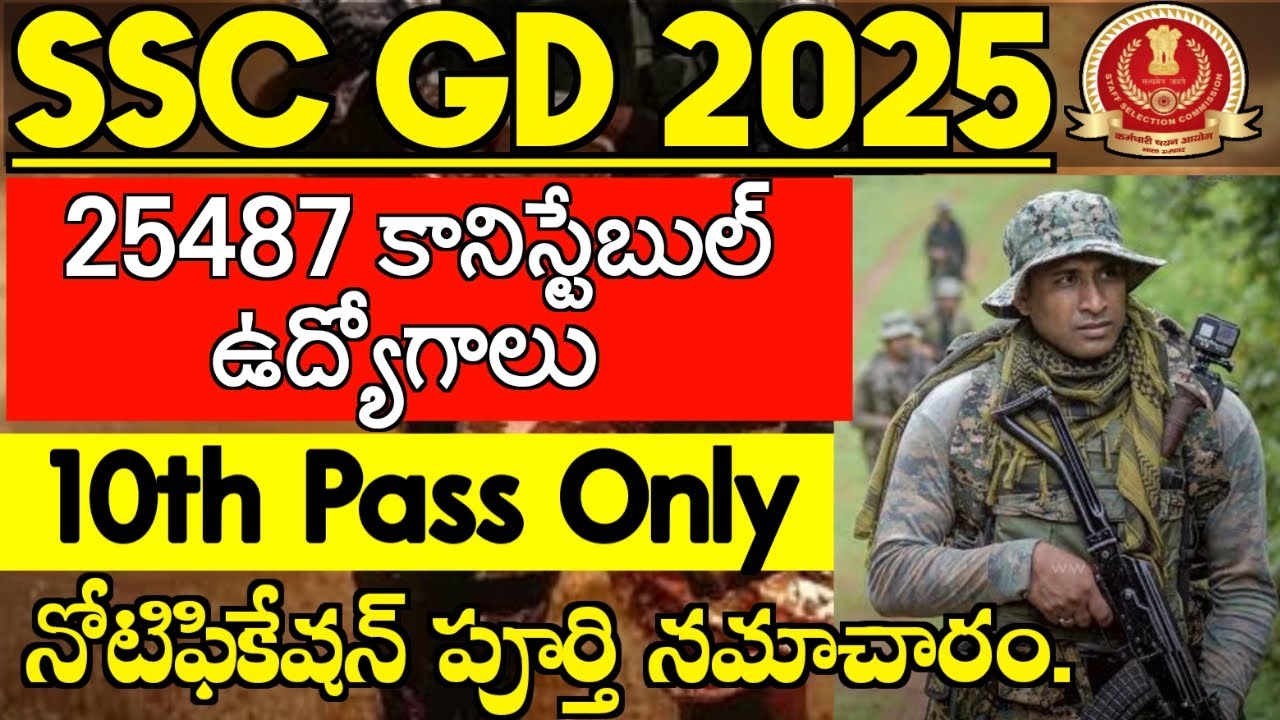 SSC GD Constable Recruitment 2025 Full Details | 10th Pass | SSC GD 2025 Notification in Telugu 🔥